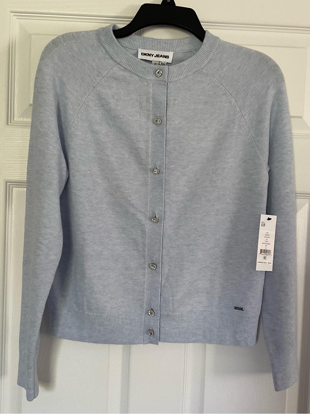 DKNY Light Blue Crewneck Button-Front Cardigan